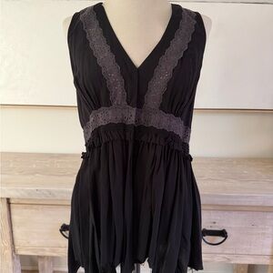 FP Black Sleeveless Top with Lace Detail